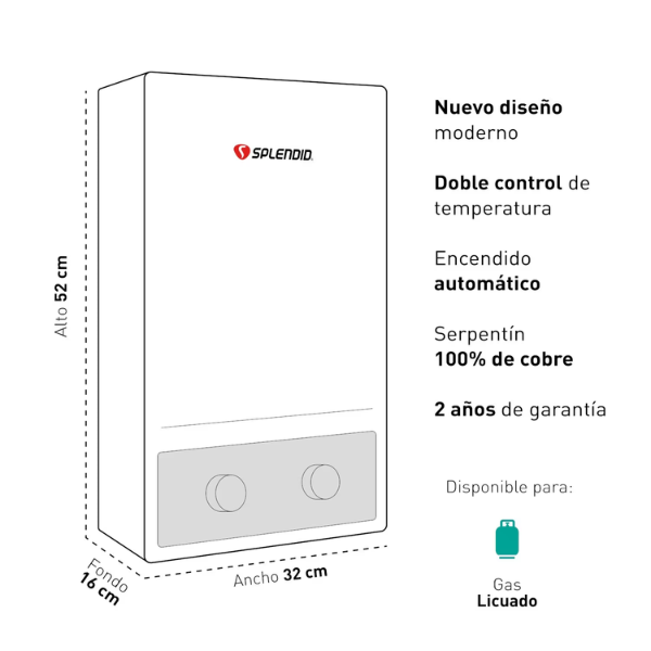 Calefont 7 litros Gas licuado Tiro natural Splendid - Imagen 5