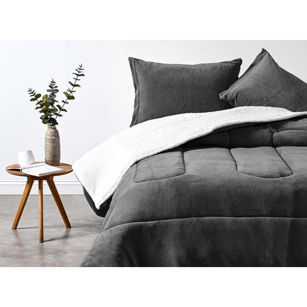 Plumon Coral Sherpa AF Liso Gris 2PL