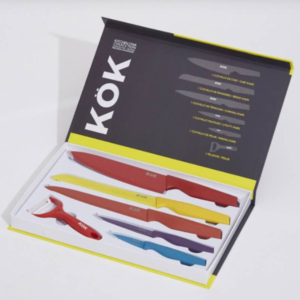 Set De 5 Cuchillos + Pelador Colores Kok