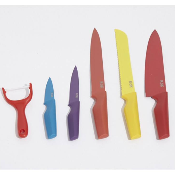 Set De 5 Cuchillos + Pelador Colores Kok - Imagen 2