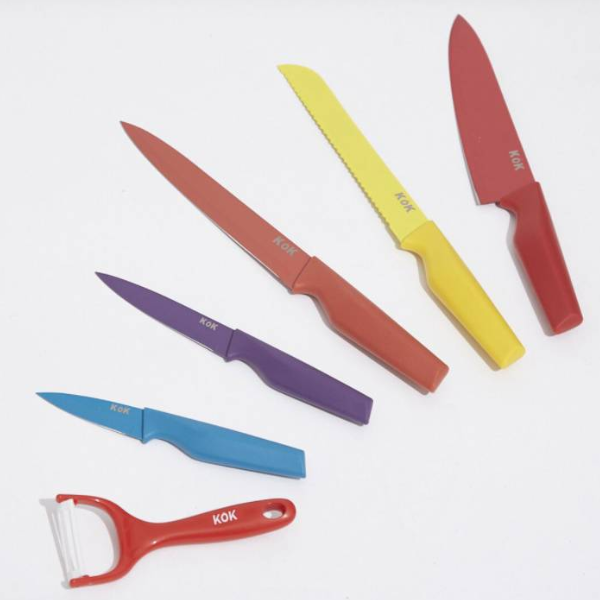 Set De 5 Cuchillos + Pelador Colores Kok - Imagen 3